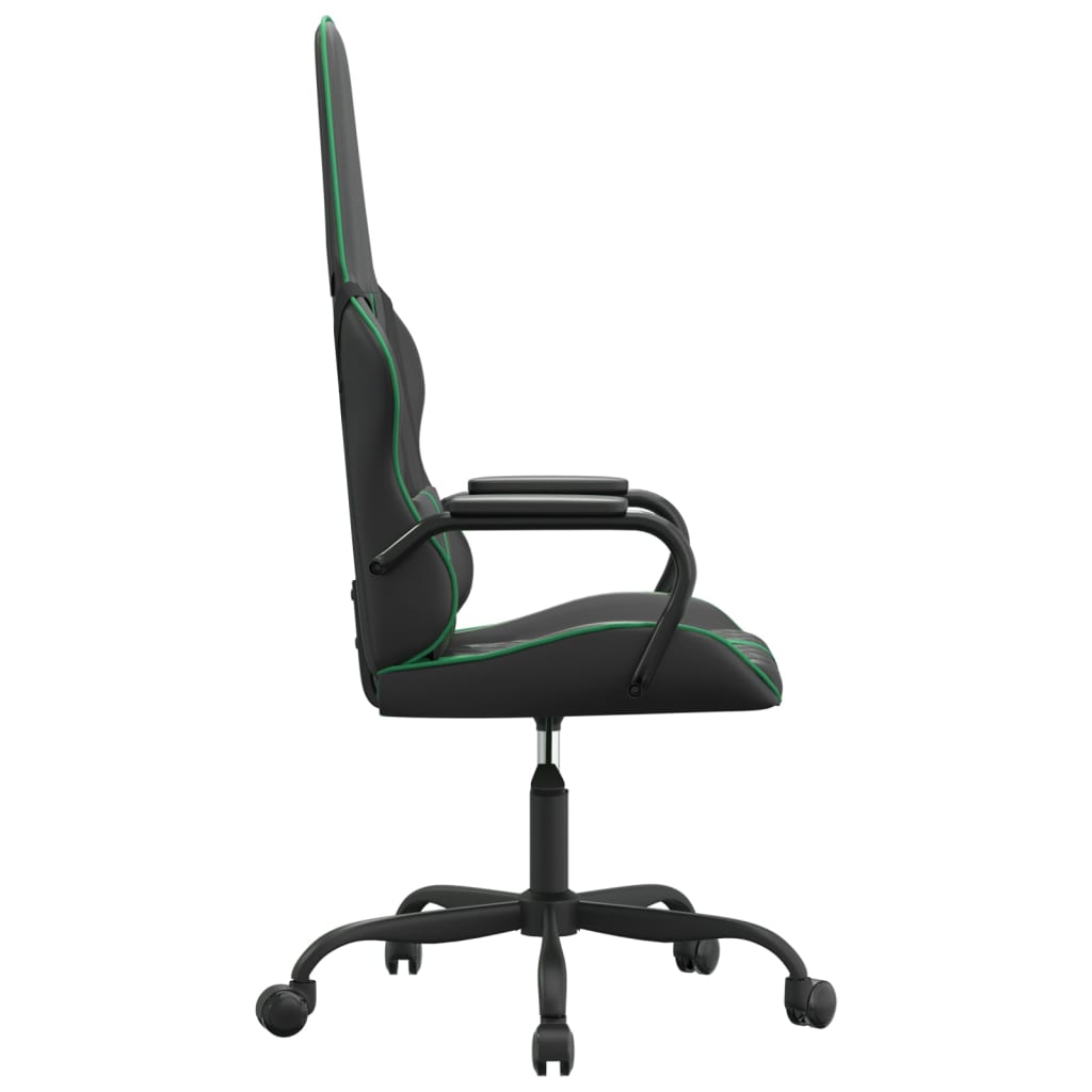 Massage gaming chair, green and black, eco-leather