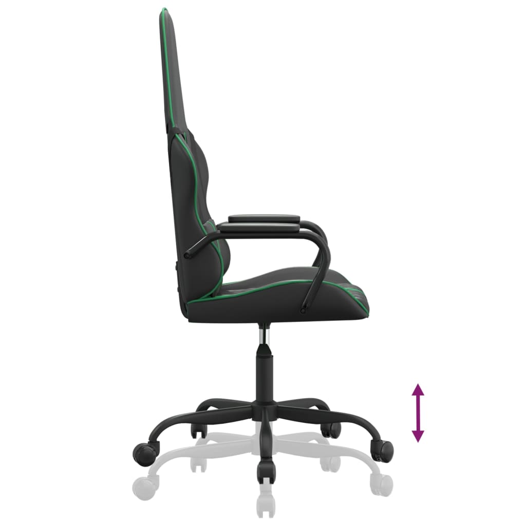 Massage gaming chair, green and black, eco-leather