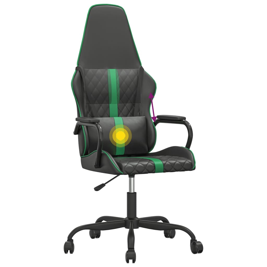 Massage gaming chair, green and black, eco-leather