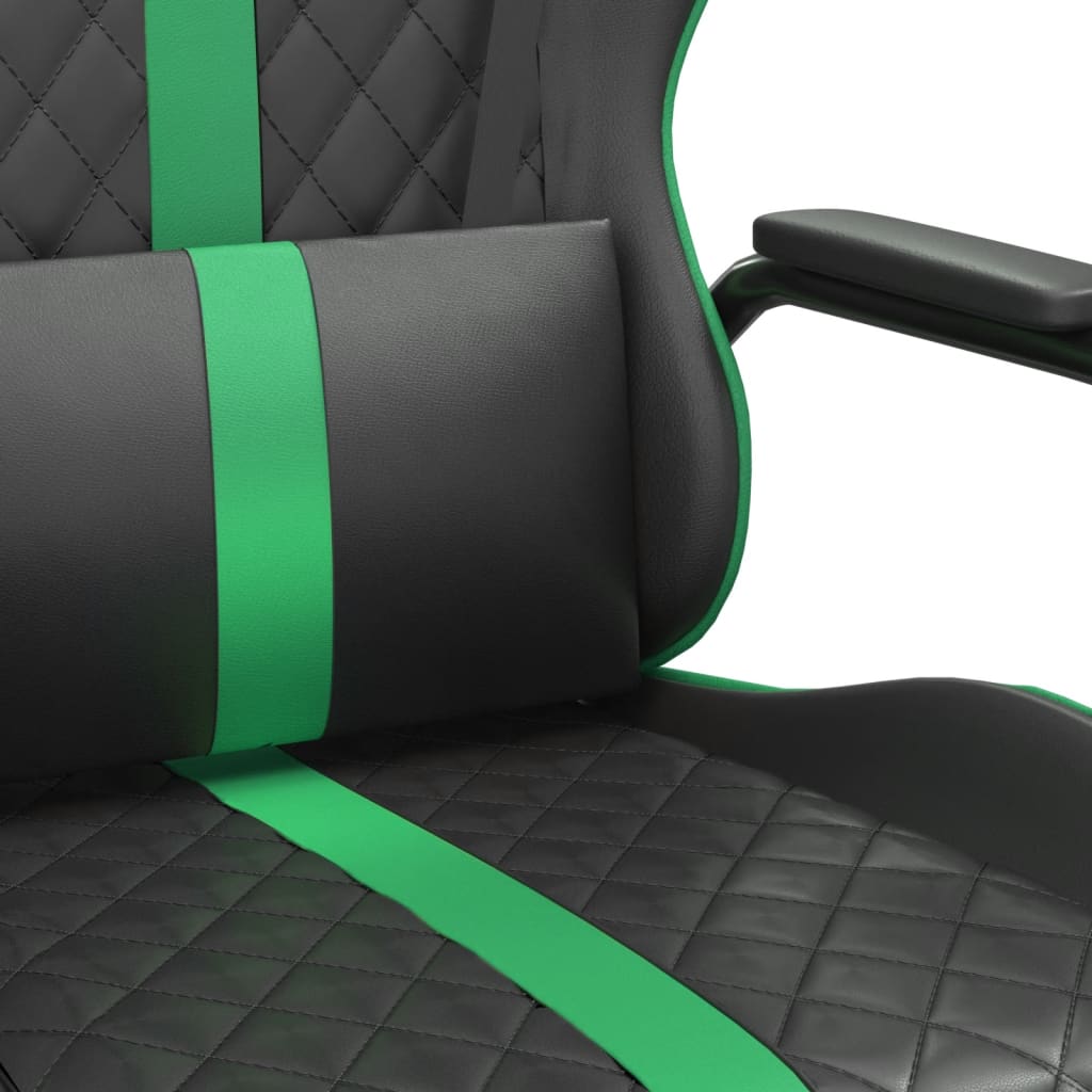 Massage gaming chair, green and black, eco-leather