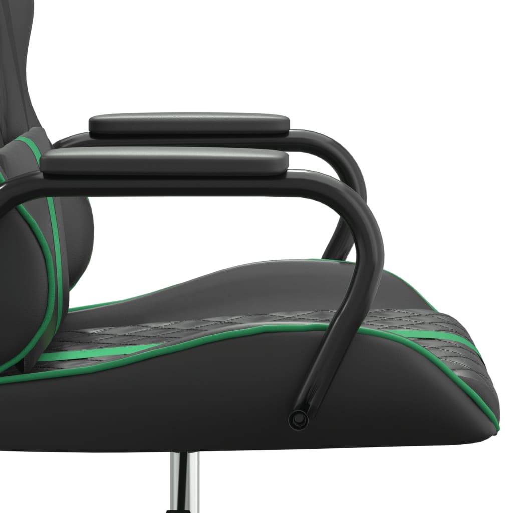 Massage gaming chair, green and black, eco-leather