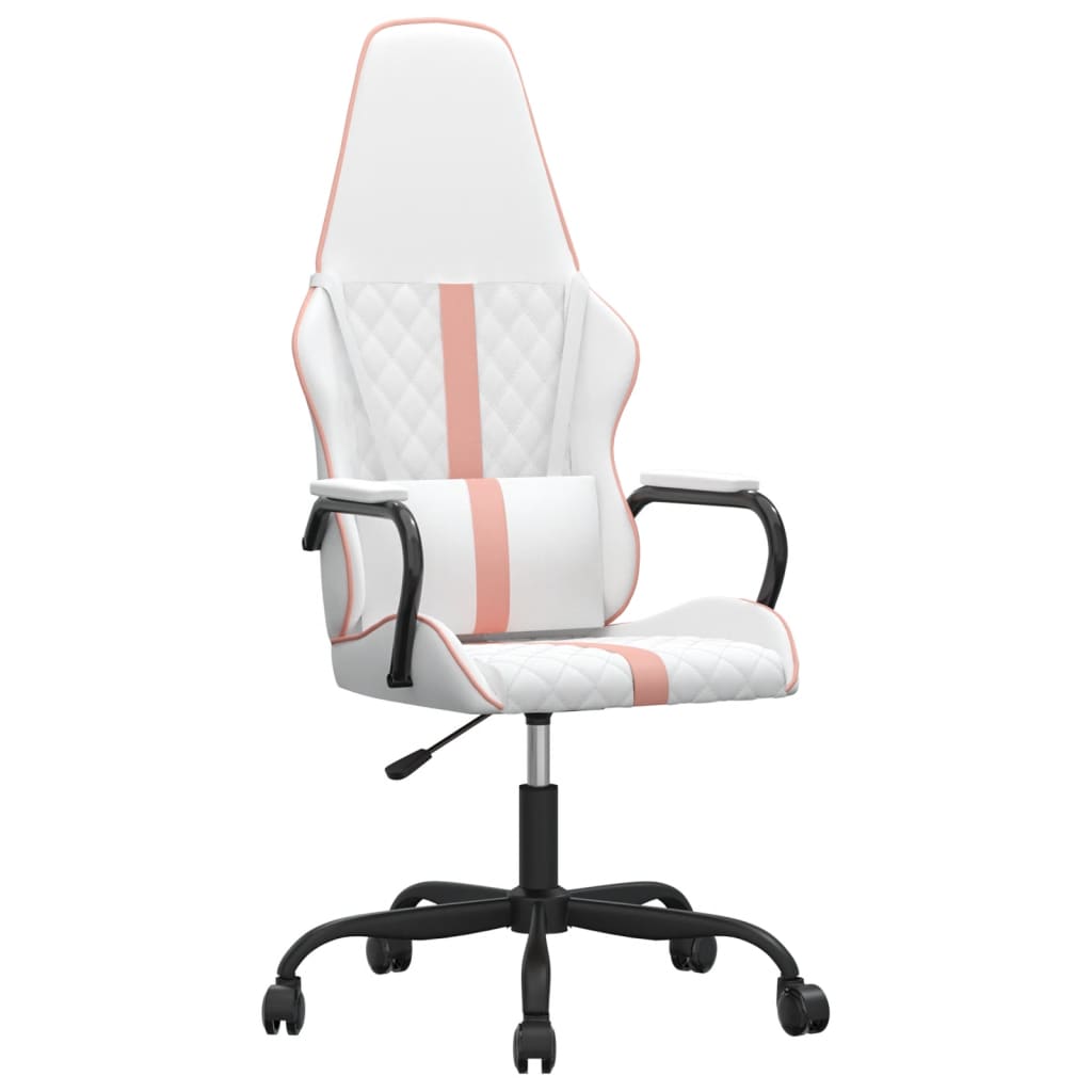 Massage gaming chair, white and pink, eco-leather