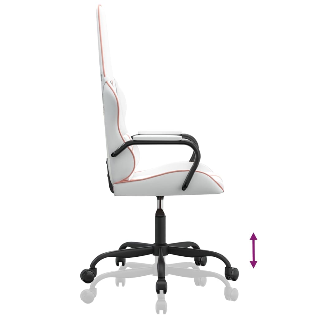 Massage gaming chair, white and pink, eco-leather