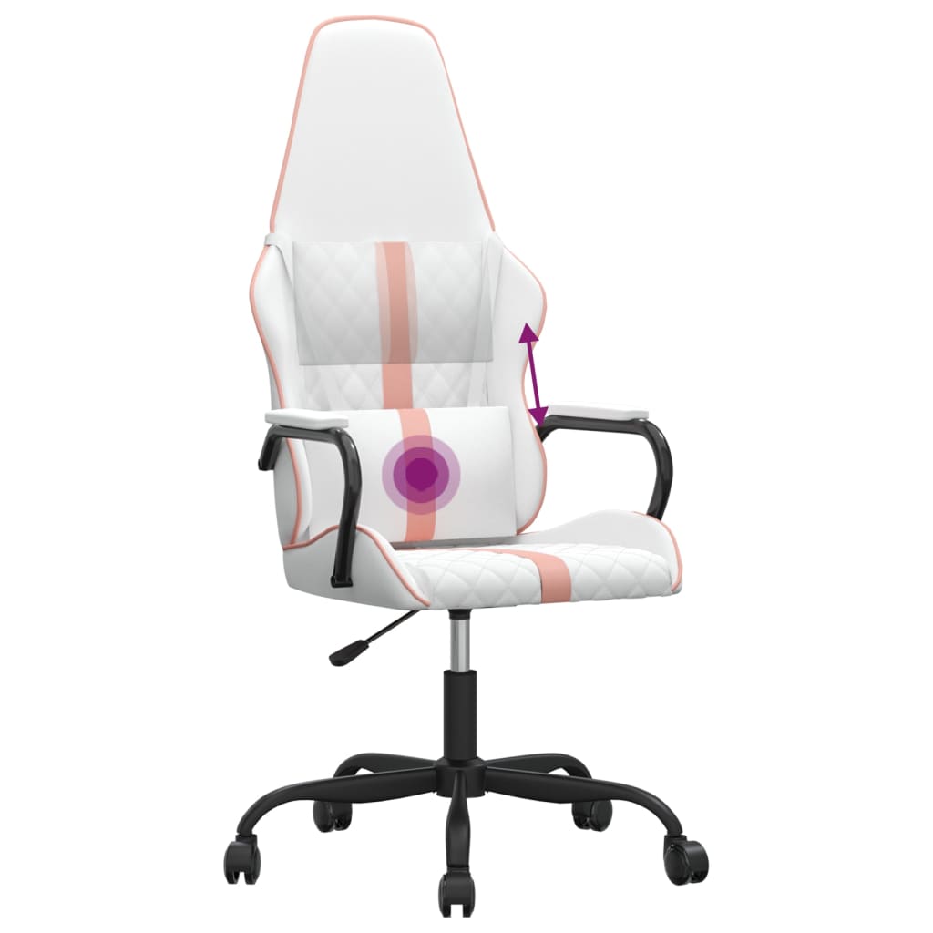 Massage gaming chair, white and pink, eco-leather