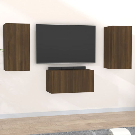 TV cabinet set, 3 pieces, brown oak, engineered wood