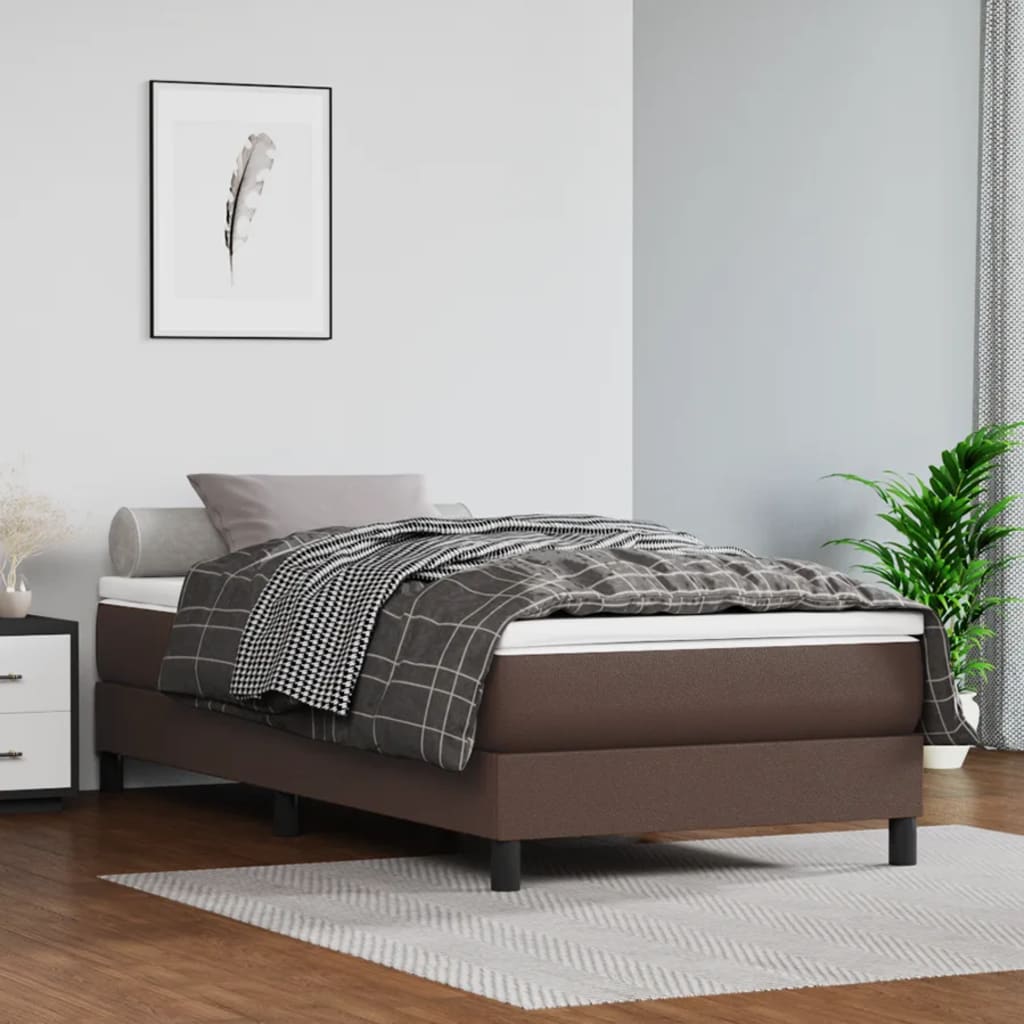 Spring bed mattress, brown, 90x200x20 cm, eco-leather