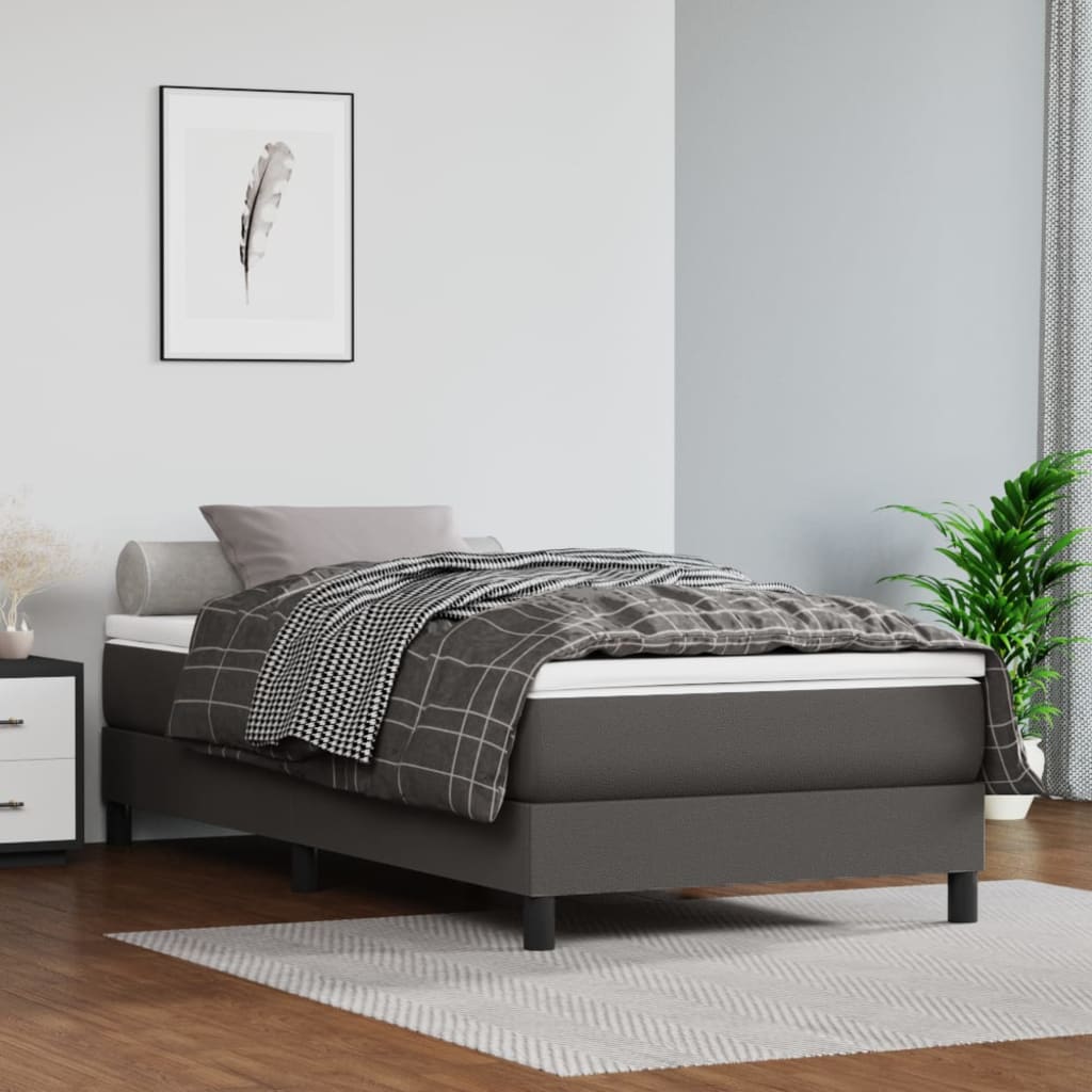 Spring bed mattress, gray, 90x200x20 cm, eco-leather