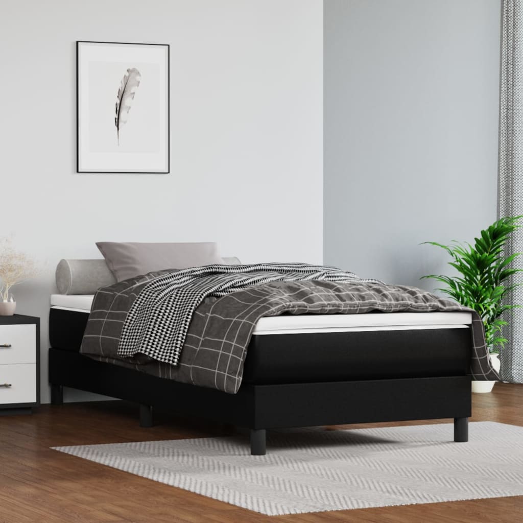 Spring bed mattress, black, 100x200x20 cm, eco-leather