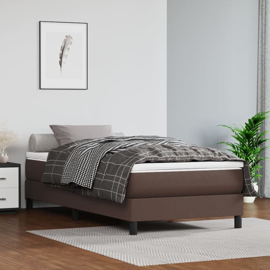 Spring bed mattress, brown, 100x200x20 cm, eco-leather