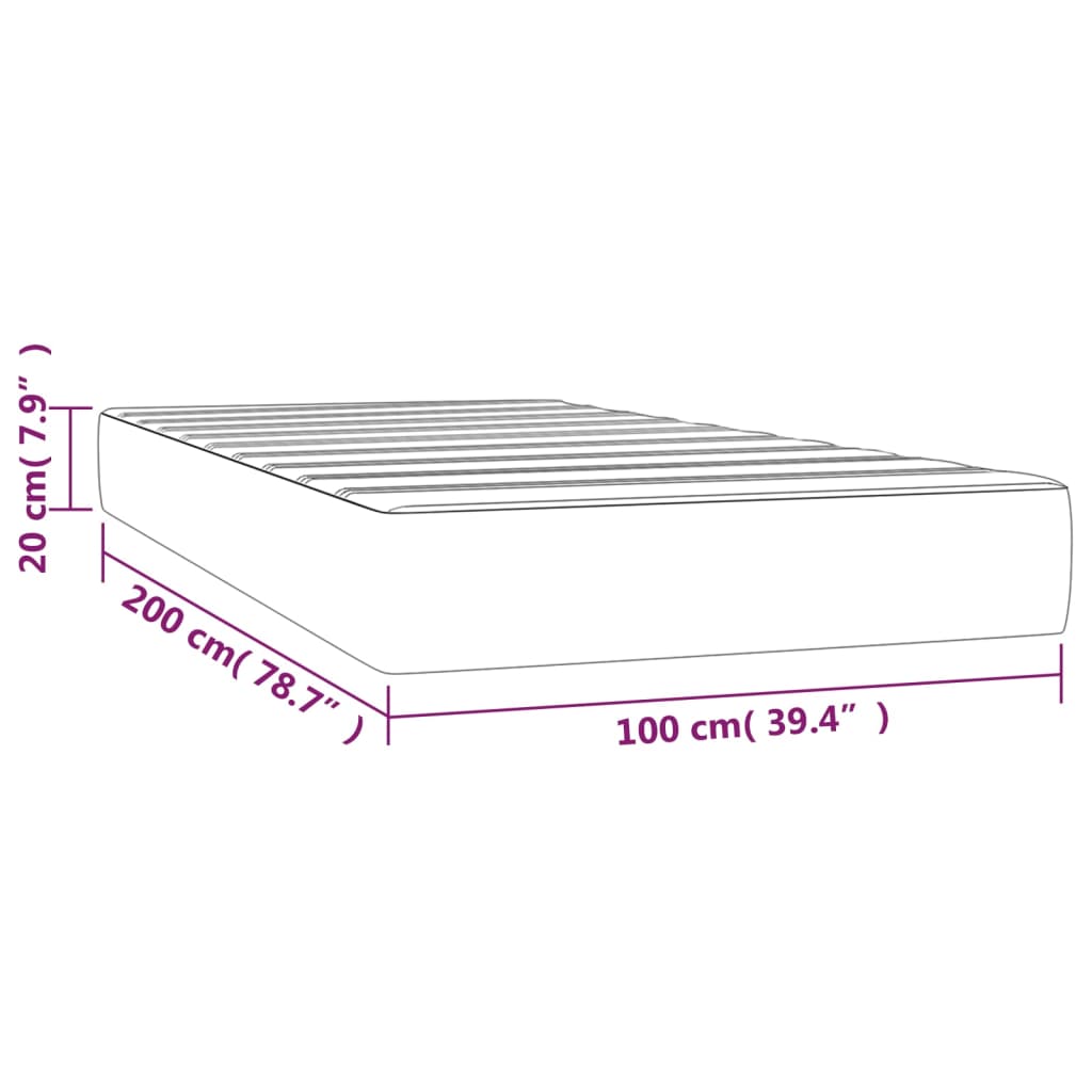 Spring bed mattress, light grey, 100x200x20 cm, velvet