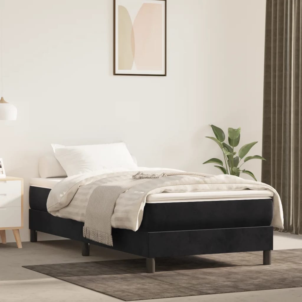 Spring mattress, black, 100x200x20 cm, velvet