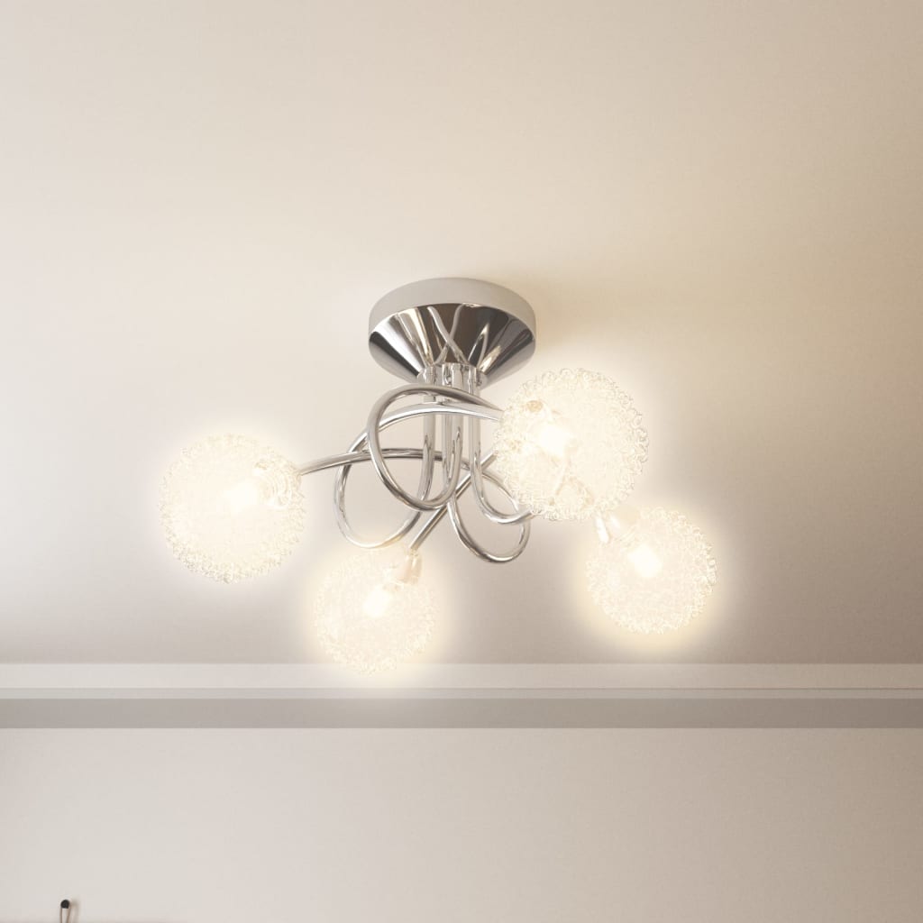 Ceiling lamp with wire mesh lampshades for 4 G9 LED bulbs