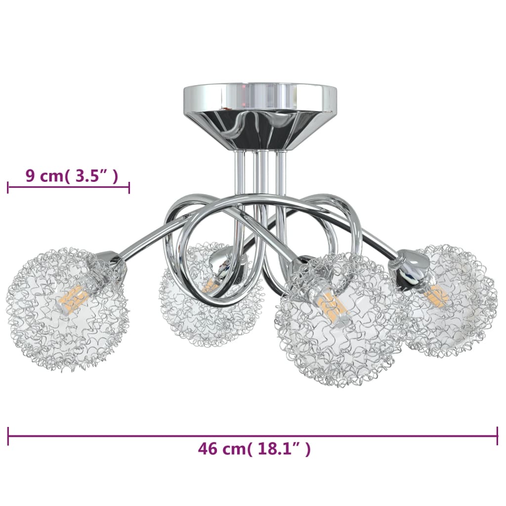 Ceiling lamp with wire mesh lampshades for 4 G9 LED bulbs