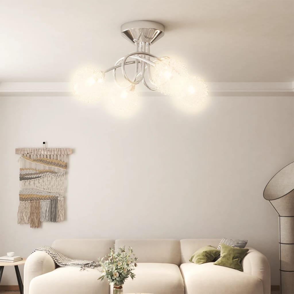 Ceiling lamp with wire mesh lampshades for 4 G9 LED bulbs