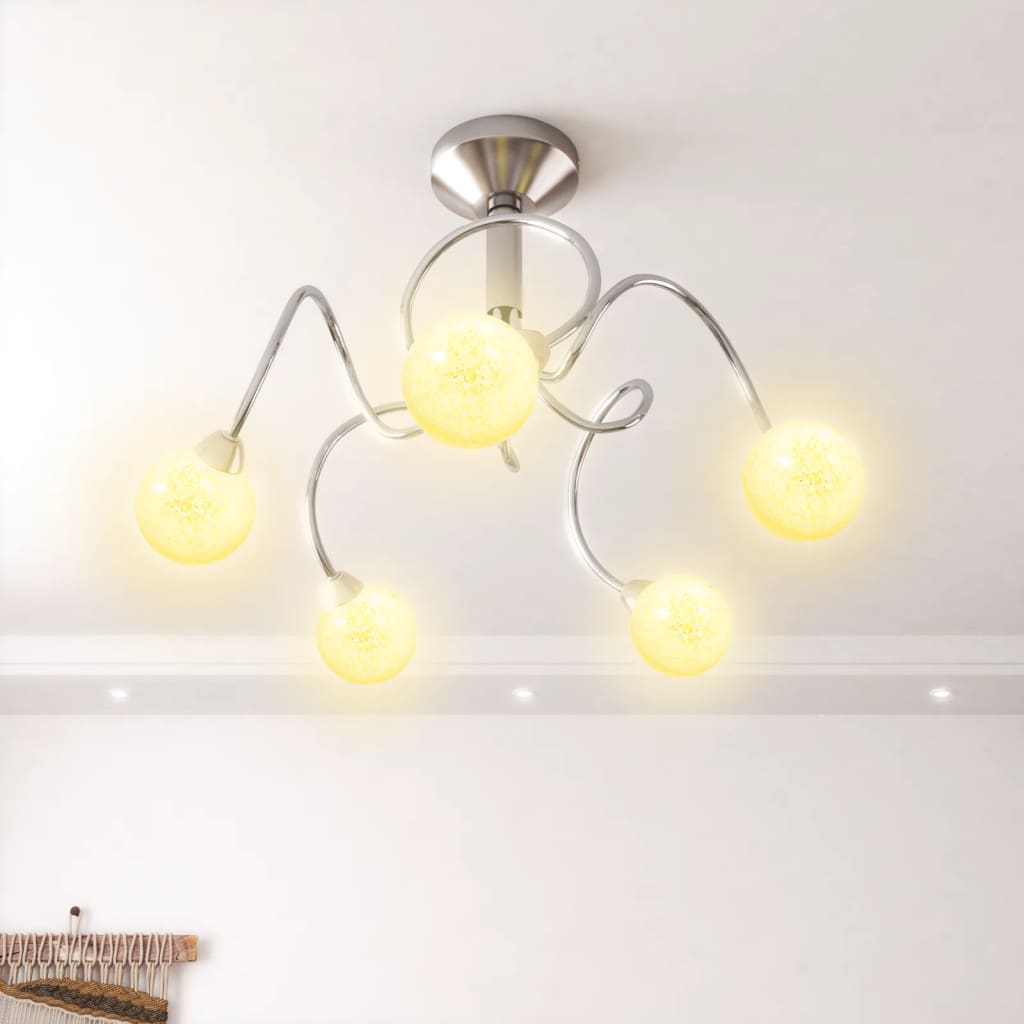 Ceiling lamp with round glass shades, 5 G9 LED bulbs