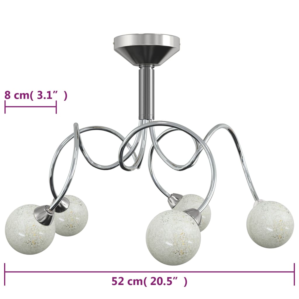 Ceiling lamp with round glass shades, 5 G9 LED bulbs