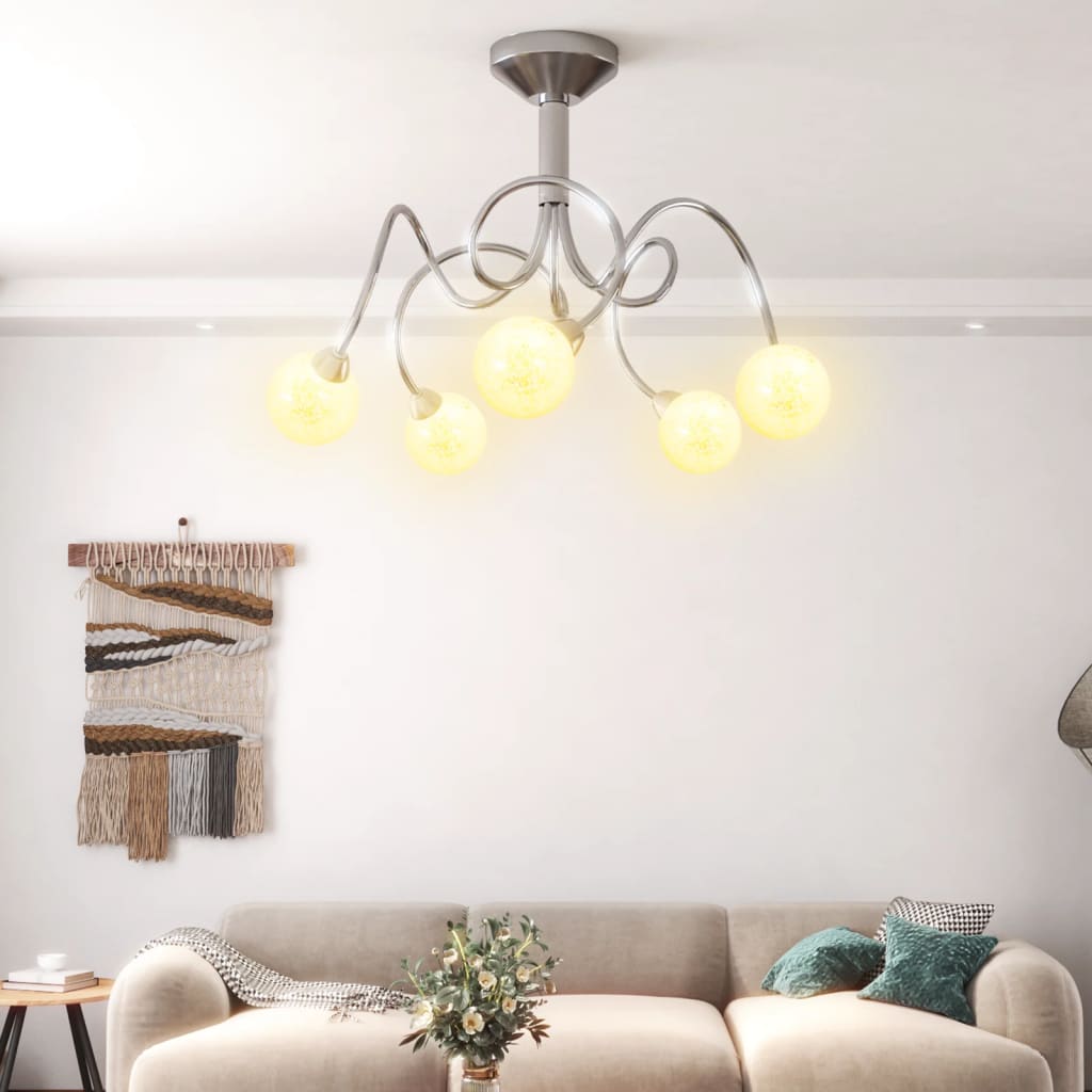 Ceiling lamp with round glass shades, 5 G9 LED bulbs