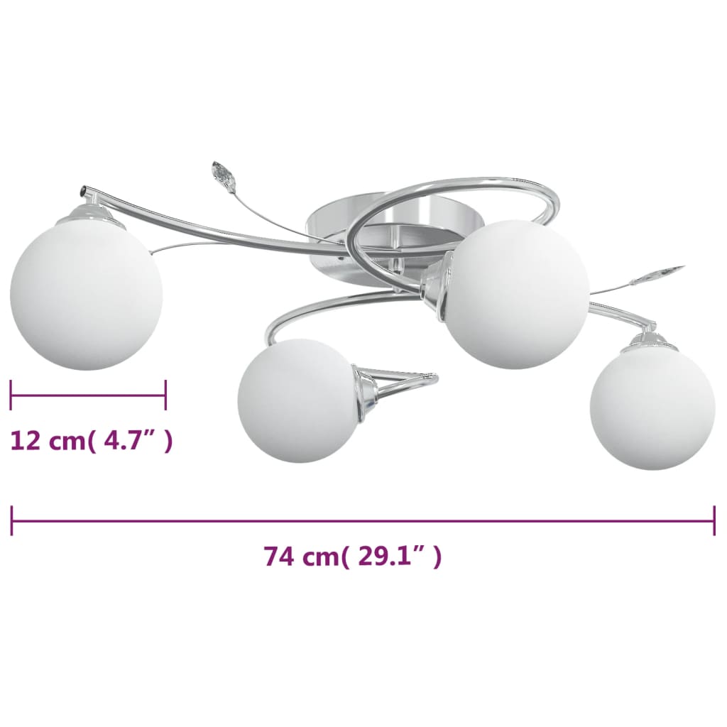 Ceiling lamp with spherical glass shades, 4 G9 LED bulbs