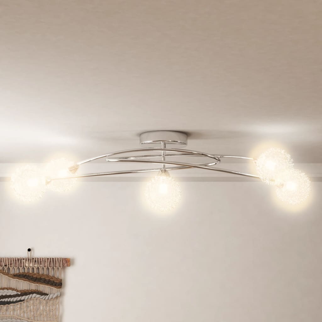 Ceiling lamp with wire mesh shades, 5 G9 LED bulbs