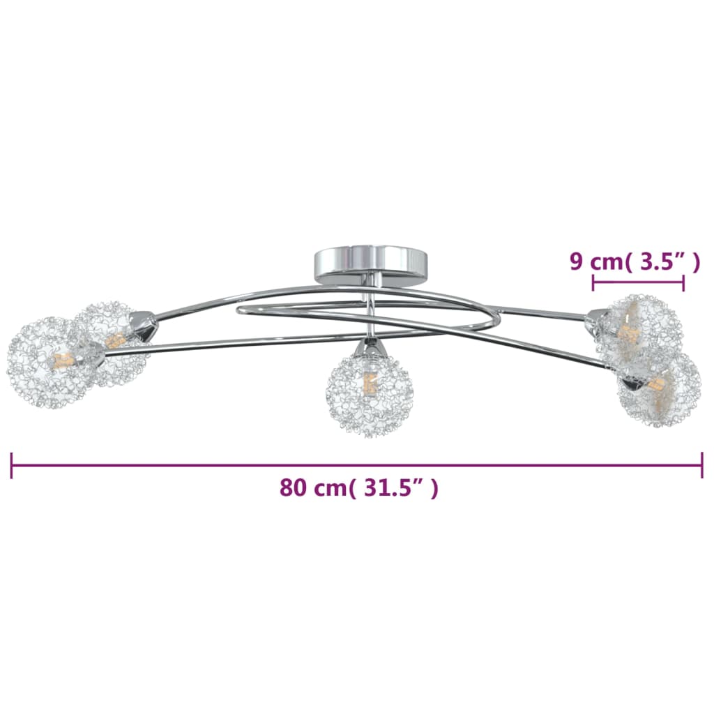 Plafonieră cu abajururi din plasă de sârmă, 5 becuri LED G9