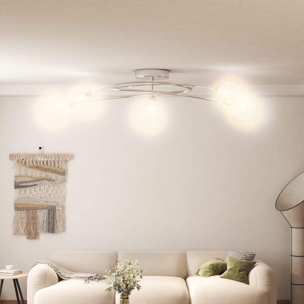 Ceiling lamp with wire mesh shades, 5 G9 LED bulbs