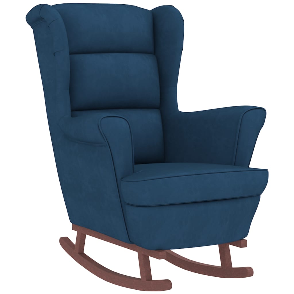 Rocking chair, wooden legs and stool, velvet blue