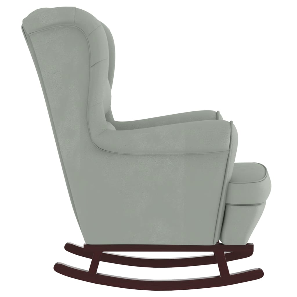 Rocking chair with wooden legs / light grey velvet stool