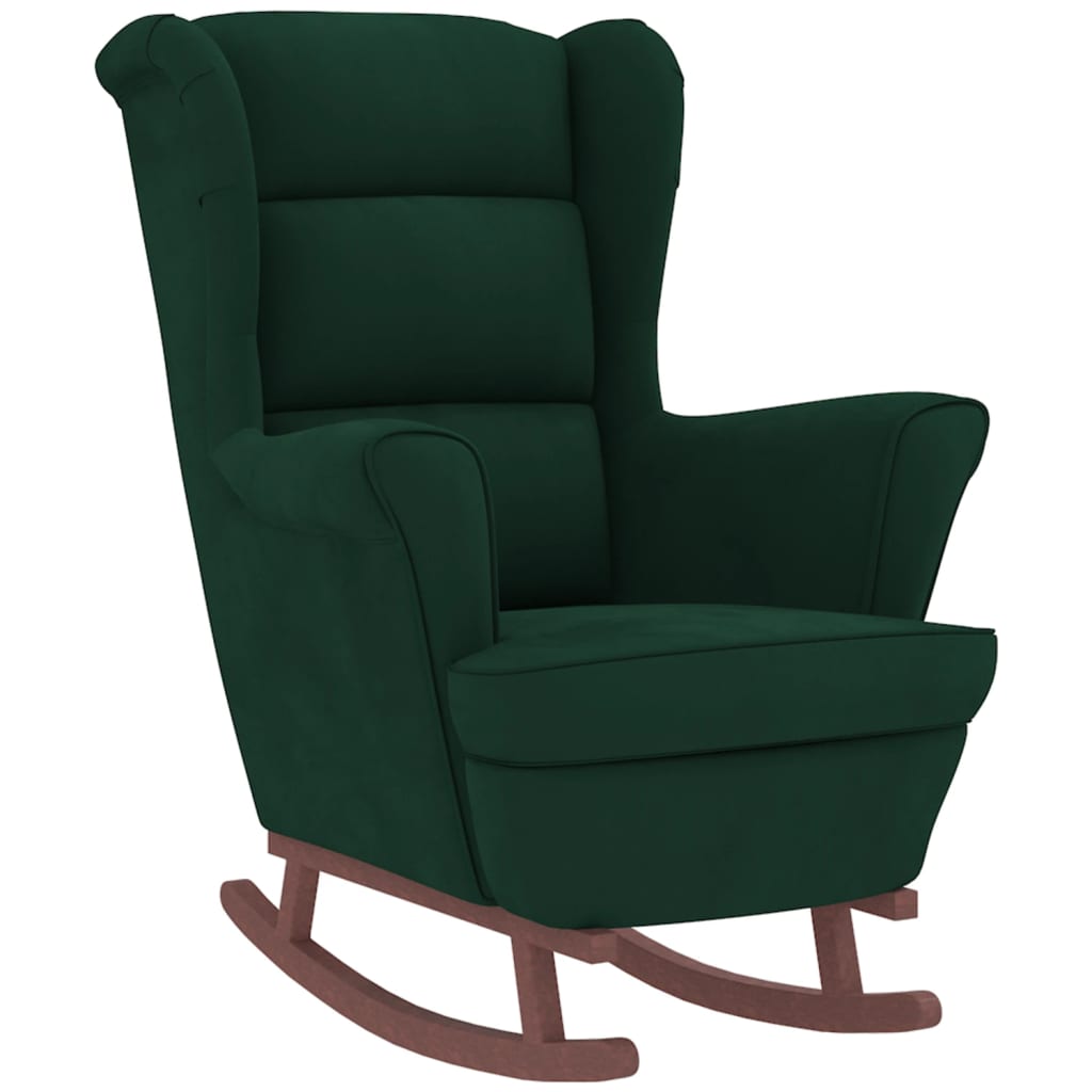 Rocking chair with wooden legs/dark green velvet stool