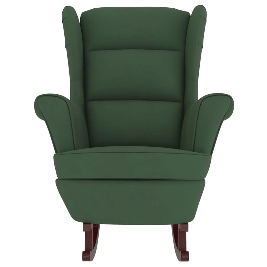 Rocking chair with wooden legs/dark green velvet stool