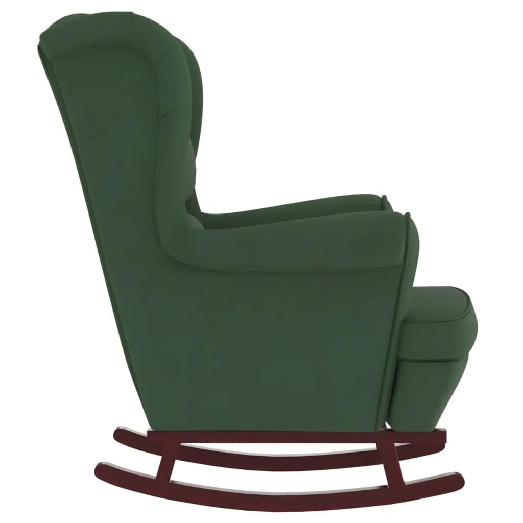 Rocking chair with wooden legs/dark green velvet stool