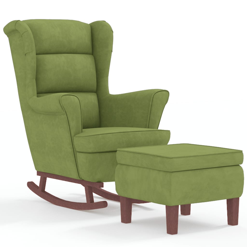 Rocking chair with wooden legs/light green velvet stool