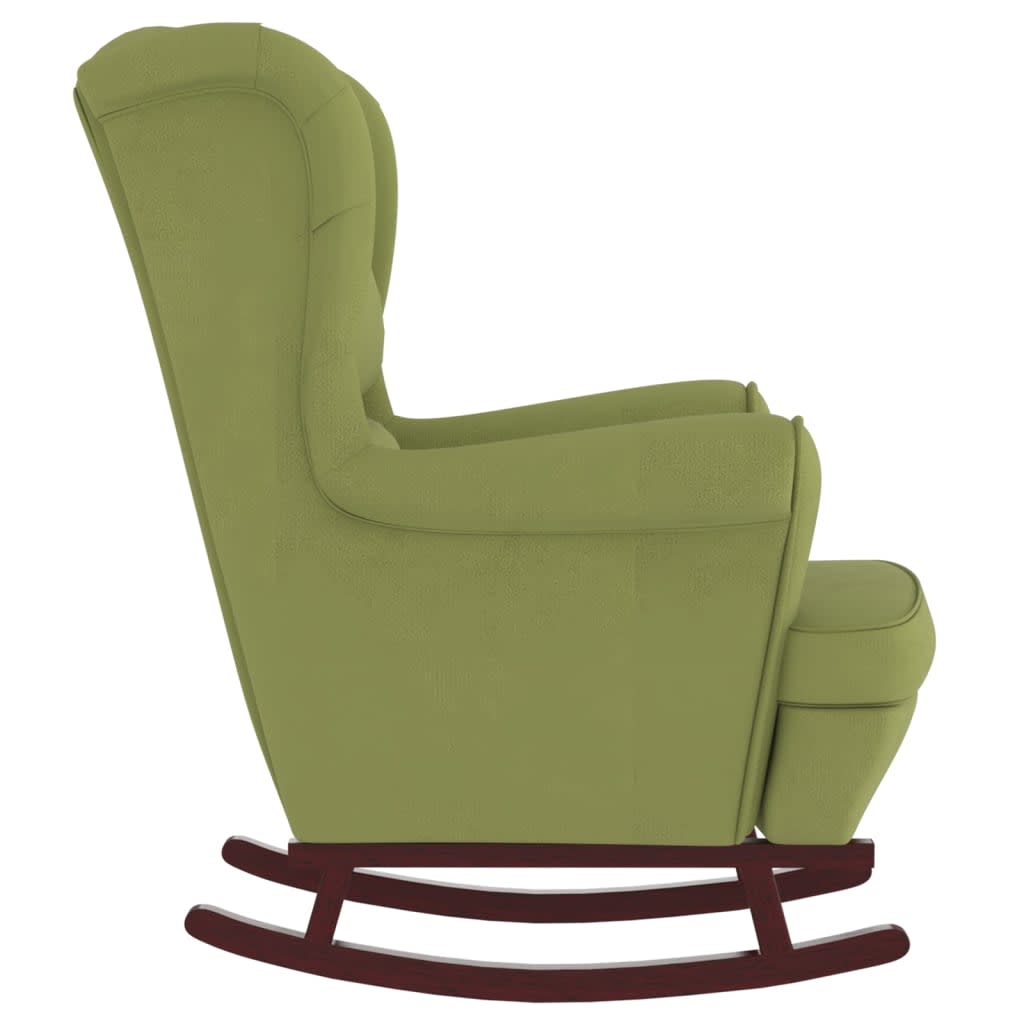 Rocking chair with wooden legs/light green velvet stool