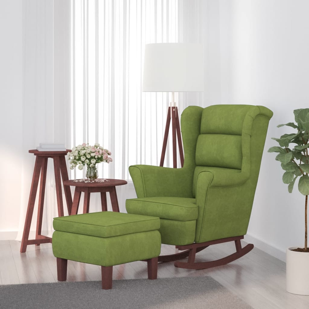 Rocking chair with wooden legs/light green velvet stool