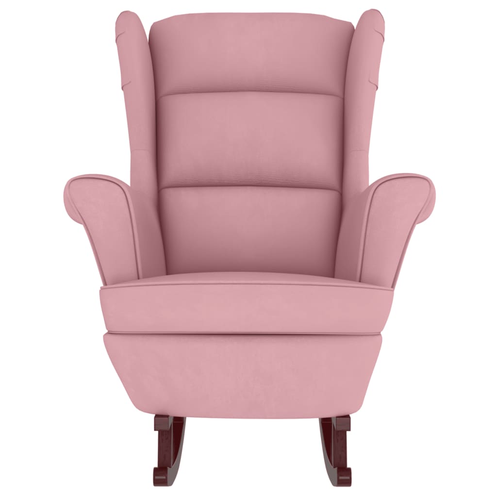 Rocking chair, wooden legs and stool, pink, velvet