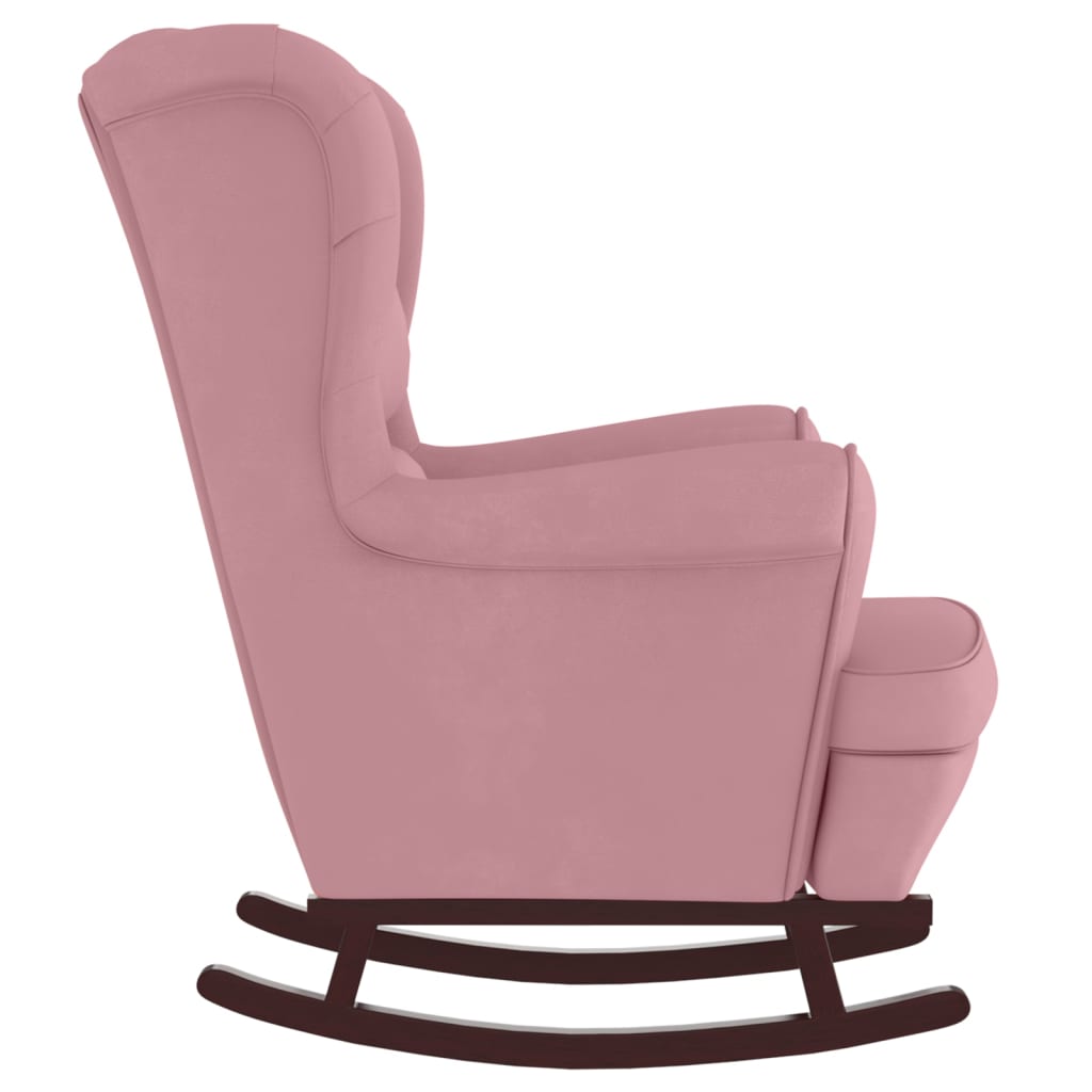 Rocking chair, wooden legs and stool, pink, velvet