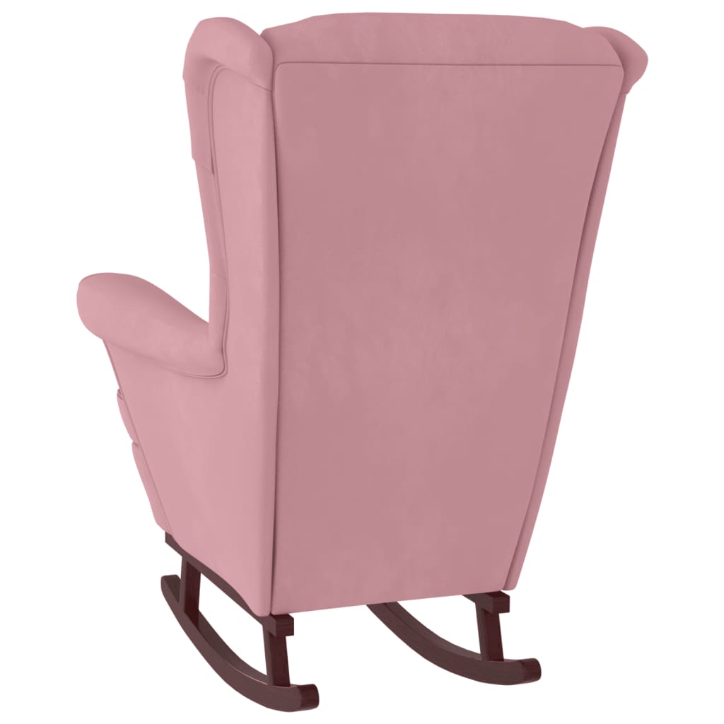 Rocking chair, wooden legs and stool, pink, velvet