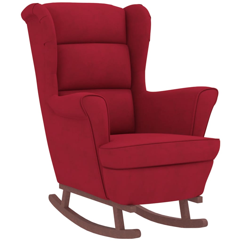 Rocking chair, wooden legs and stool, wine red velvet