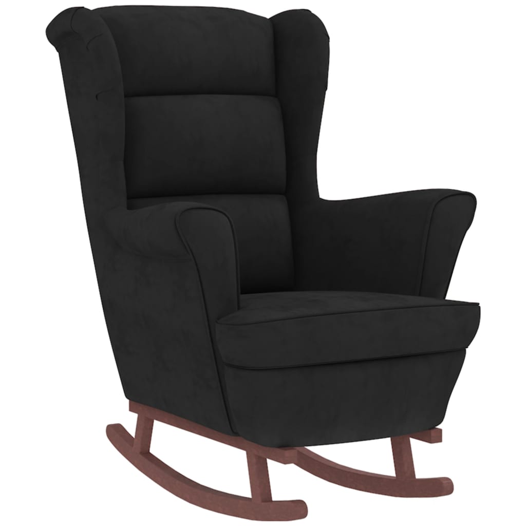 Rocking chair, wooden legs and stool, black, velvet