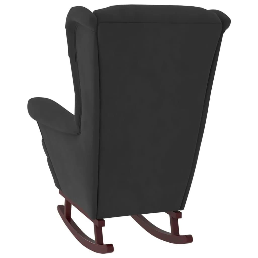 Rocking chair, wooden legs and stool, black, velvet