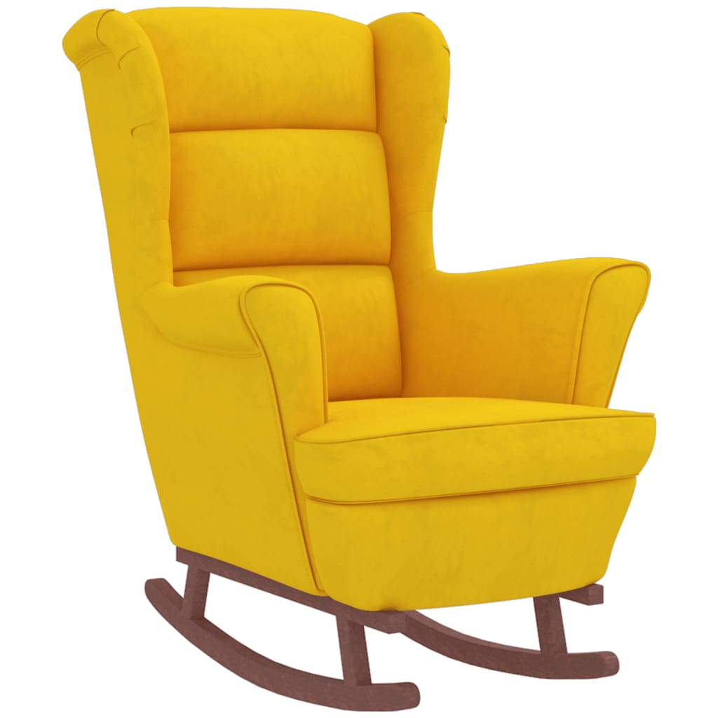 Rocking chair, wooden legs and stool, yellow, velvet