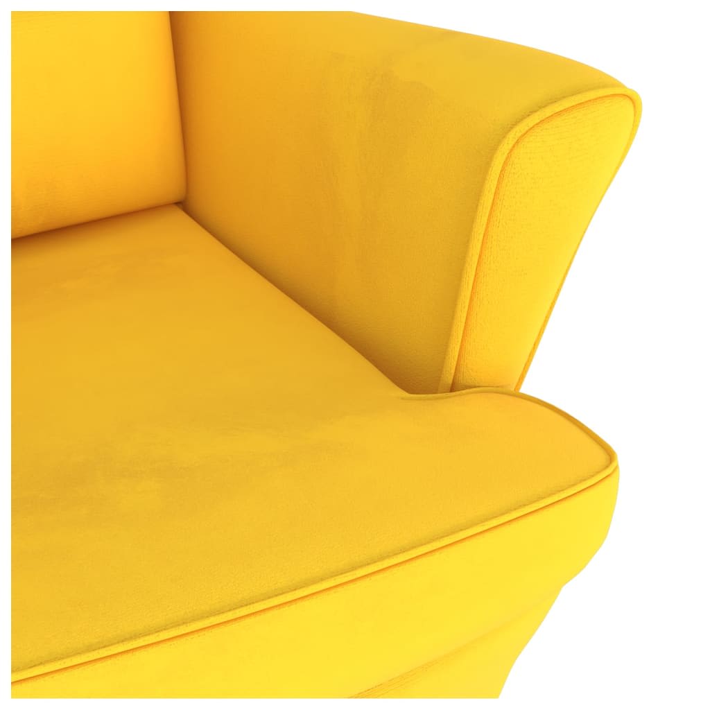 Rocking chair, wooden legs and stool, yellow, velvet