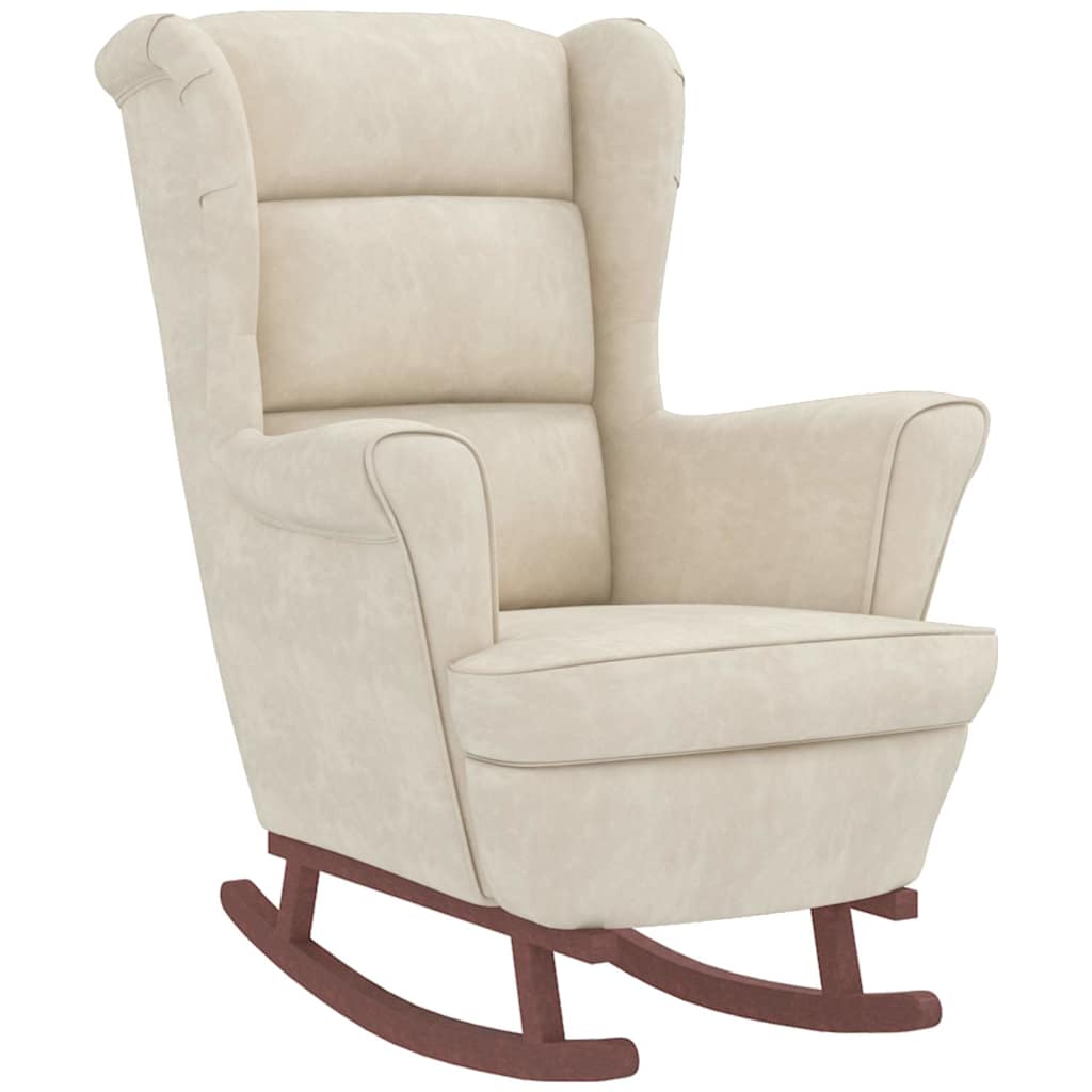 Rocking chair, wooden legs and stool, cream, velvet