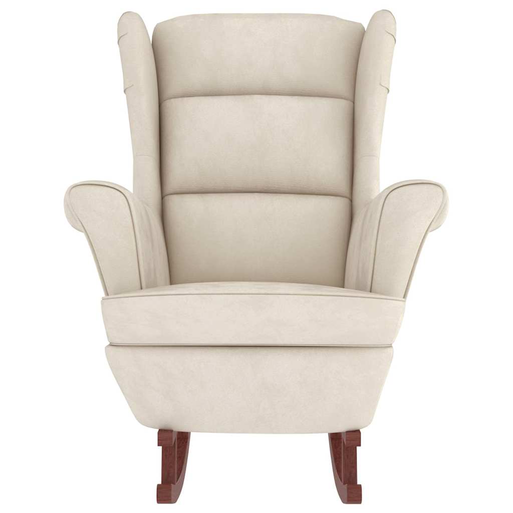 Rocking chair, wooden legs and stool, cream, velvet