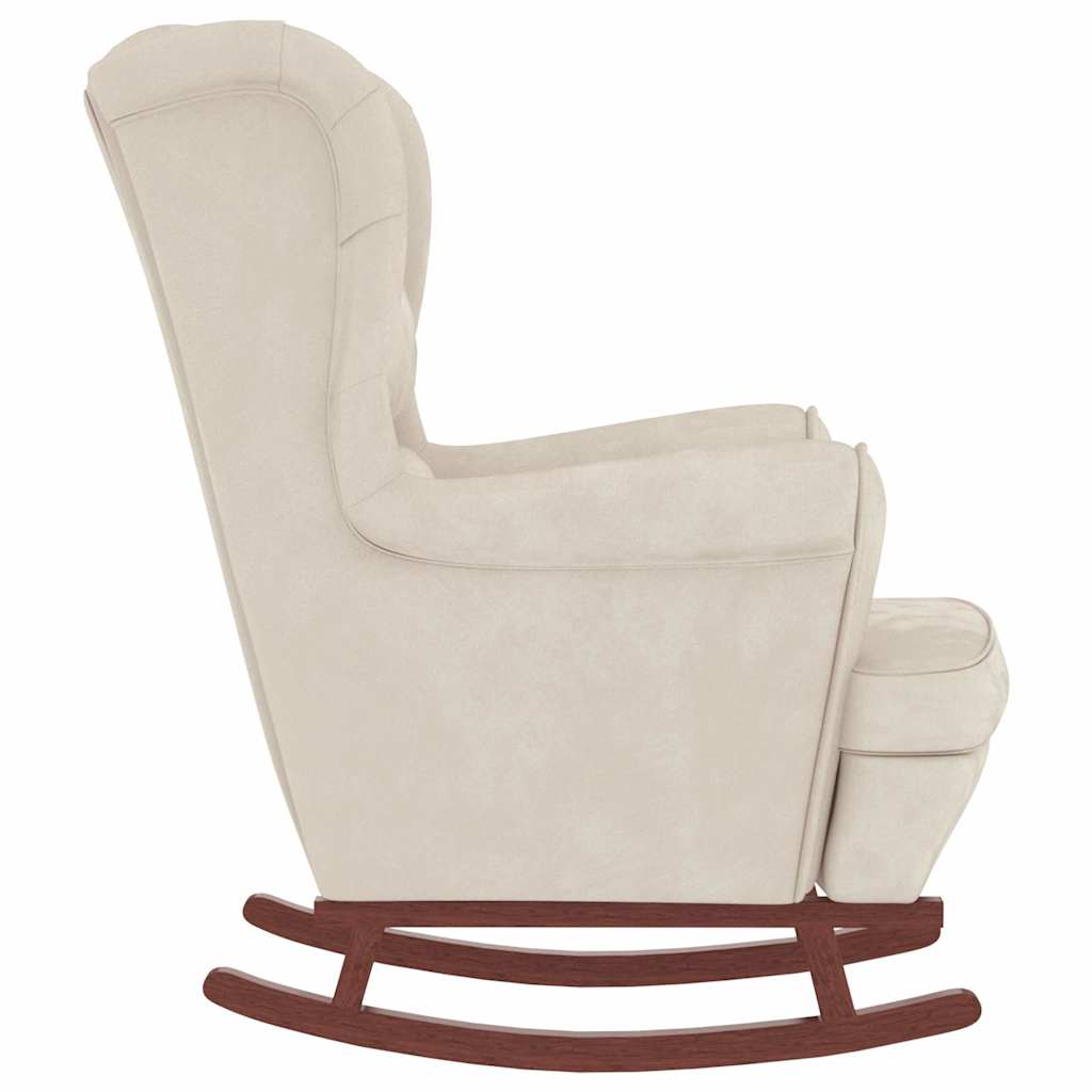 Rocking chair, wooden legs and stool, cream, velvet