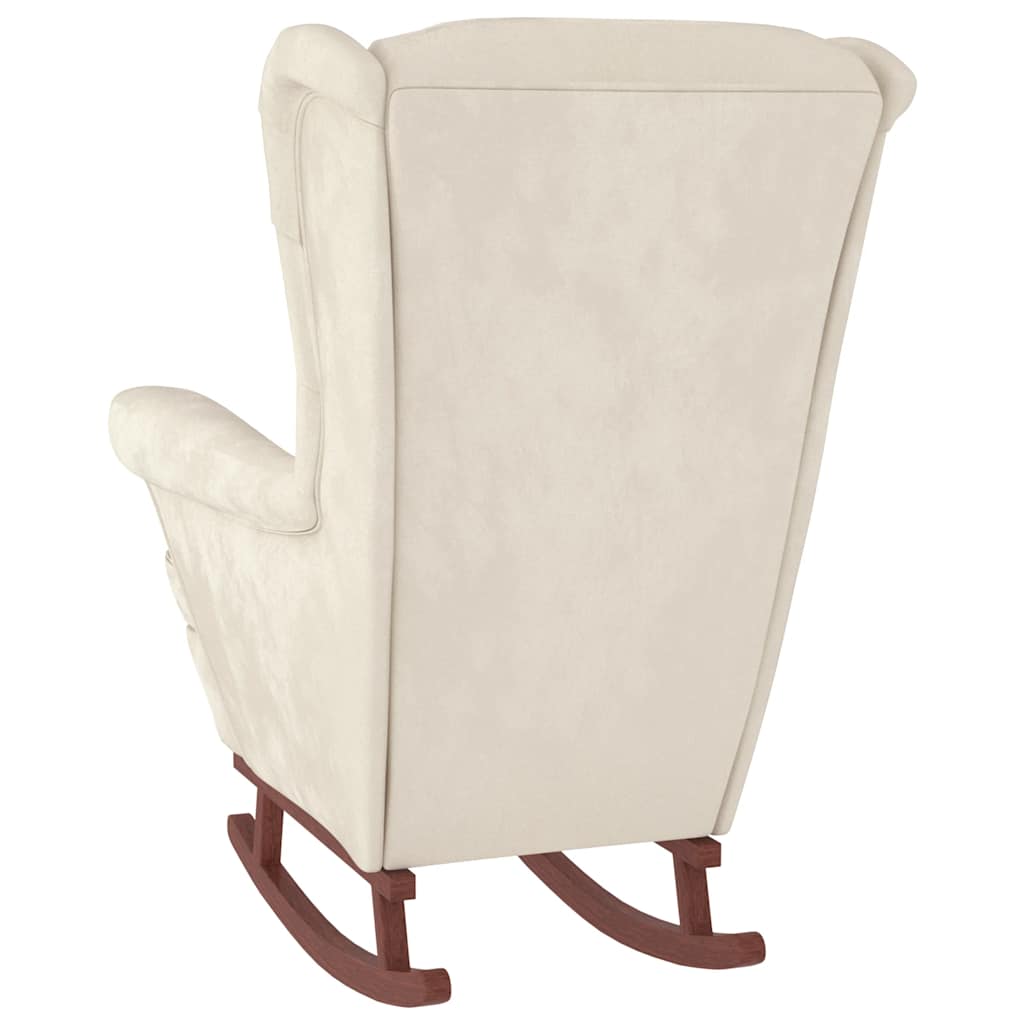 Rocking chair, wooden legs and stool, cream, velvet