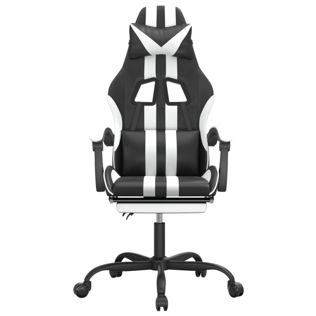 Swivel gaming chair/footrest black/white eco leather