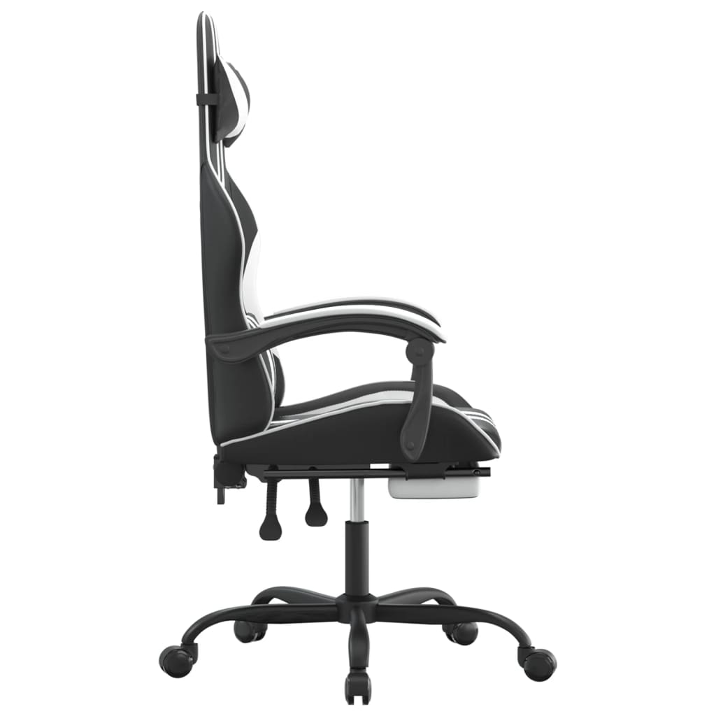 Swivel gaming chair/footrest black/white eco leather