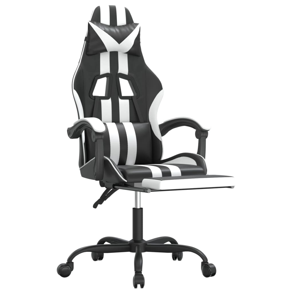 Swivel gaming chair/footrest black/white eco leather