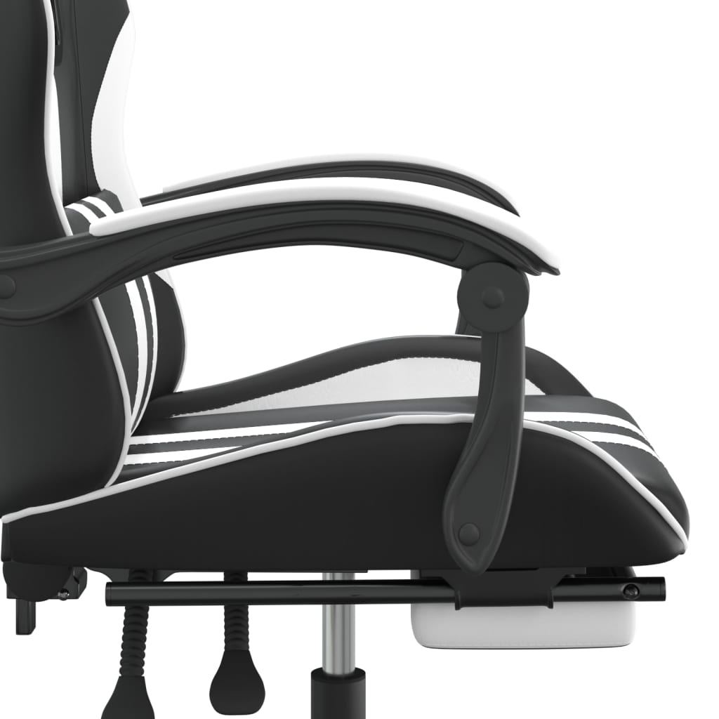 Swivel gaming chair/footrest black/white eco leather