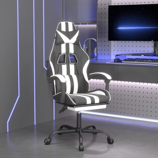 Swivel gaming chair/footrest black/white eco leather